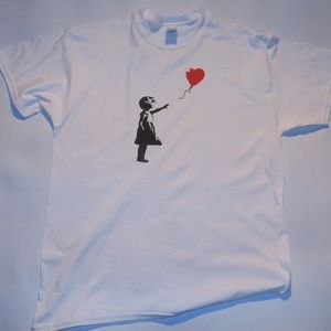 Girl in red balloon T-shirt